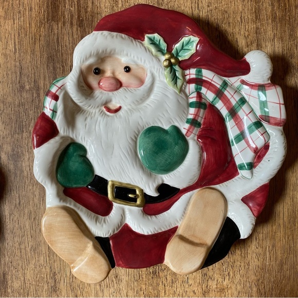 Fitz and Floyd Set of 2 Santa Christmas Cookie Dish Ceramic Plates - Picture 4 of 11